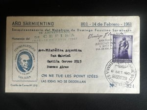 C) 1961. ARGENTINA. FIRST INTERNAL MAIL. BIRTH STAMP OF DOMINGO F. SARMIENTO. XF