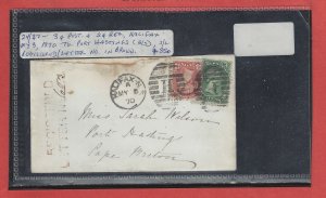 PORT HASTINGS CAPE BRETON Large 2c & Small Queen 3c regis cover Halifax 1870