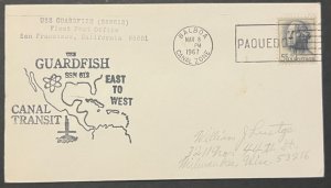 USS GUARDFISH SSN-612 EAST TO WEST PANAMA CANAL TRANSIT MAR 1967 NAVY CACHET