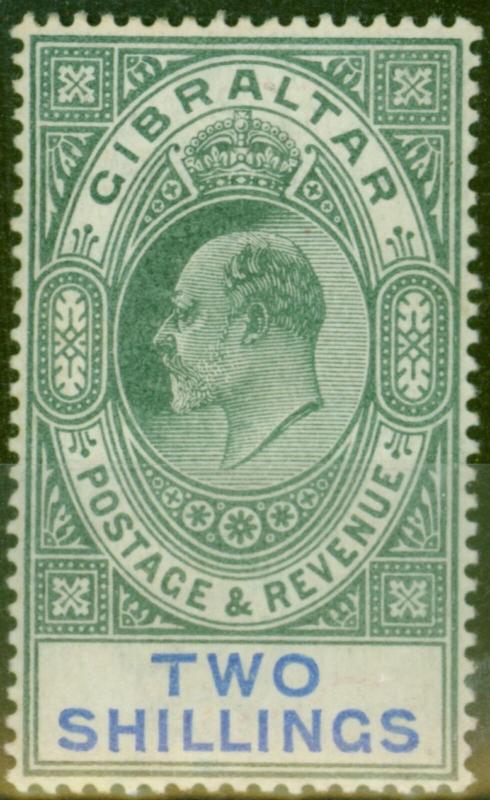 Gibraltar 1903 2s Green & Blue SG52 Fine & Fresh Mtd Mint (2) 