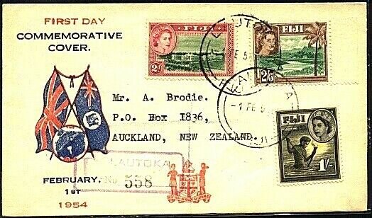 FIJI 1954 2d, 1/- & 2/6d definitives on commem FDC ex Lautoka..............19806