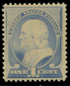 US #212 1¢ ultramarine, og, NH, VF+, Miller certificate, Scott $290.00