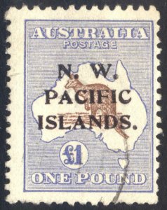 N. W. Pacific Is 1916 £1 Chocolate & Blue SG 99 Scott 26 VFU Cat £450($549)
