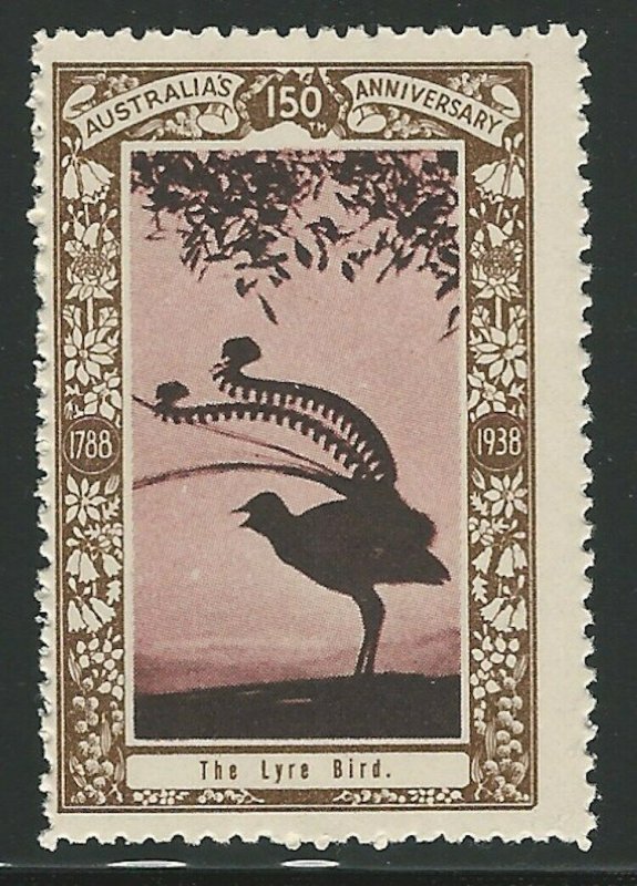 The Lyre Bird, Australia, 1938 Poster Stamp, Cinderella Label