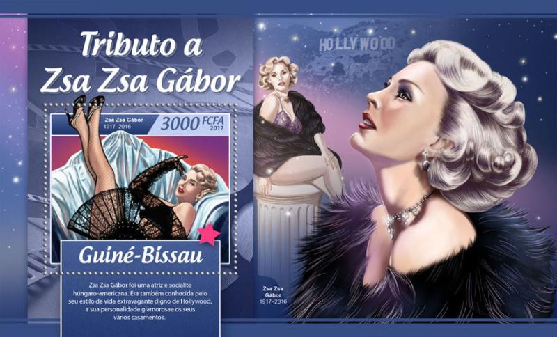 Guinea-Bissau 2017 MNH Zsa Zsa Gabor 1v S/S Movie Stars Celebrities Stamps