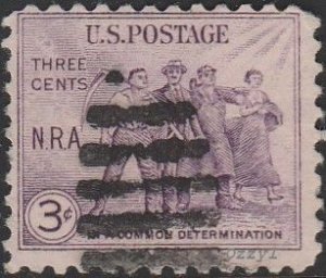 US #732 1933 3c Violet Group of Workers N.R.A USED-Good-NH.