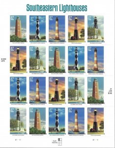 US 3791a - Pane of 20 - 37¢ Stamps - Southeastern Lighthouses. FREE SHIPPING!!