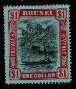 BRUNEI SG46 1912 $1 BLACK & RED/BLUE MTD MINT