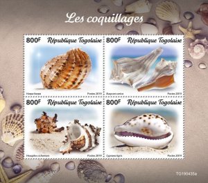 Togo 2019 MNH Seashells Stamps Sea Shells Harpa Busycon Hexaplex Cypraea 4v M/S