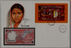 Sri Lanka unc.banknote + cover 1986