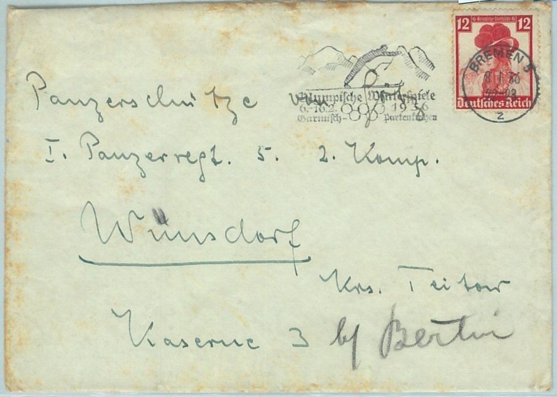 68264 - GERMANY - POSTAL HISTORY - 8.1.1936 Winter Olympic postmark: BREMEN 5-