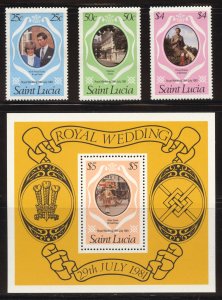 St Lucia Scott 543-546 MNHOG - 1981 Royal Wedding Set incl S/S - SCV $1.50