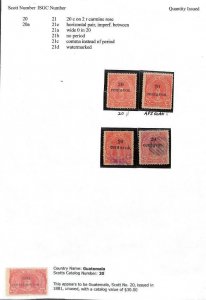 GUATEMALA #20 UNUSED & USED OVERPRINTED STAMP GROUPING (x4) 1881