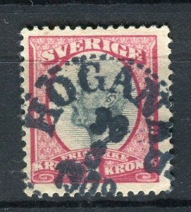 SWEDEN; 1890s classic Oscar issue fine used 1Kr. value, fair Postmark