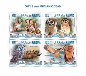 Maldives 2014 Owls Fauna of The Indian Ocean 4 Stamp Sheet 13E-145