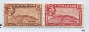 Gibraltar KGVI 1938 1d and 1  1/2d both perf 14 and unmounted mint NH