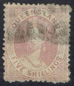 QUEENSLAND 1866 QV CHALON 5/- USED 