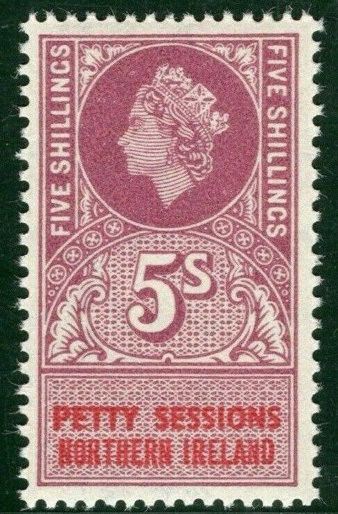 GB NORTHERN IRELAND QEII Revenue 5s Claret PETTY SESSIONS Mint UNLISTED* GWHITE6