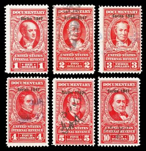 Scott R473-R478 $1.00-$10.00 1947 Dated Red Revenues Used Fine+ Cat $15.60
