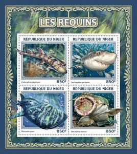 Marine Animals Sharks Stamps Niger 2016 MNH Great White Shark Bamboo Shark 4v MS