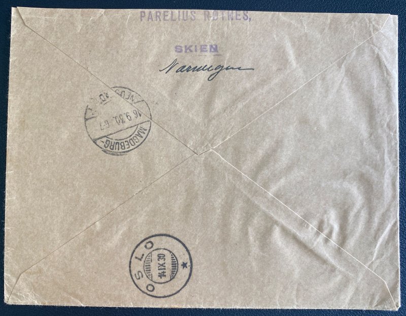 1930 Skien Norway Airmail Cover To Magdeburg Germany