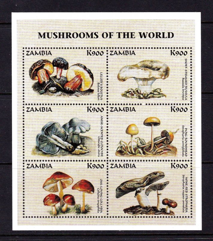 Zambia Souvenir Sheet #749, MNH OG, XF, topical set, Mushrooms