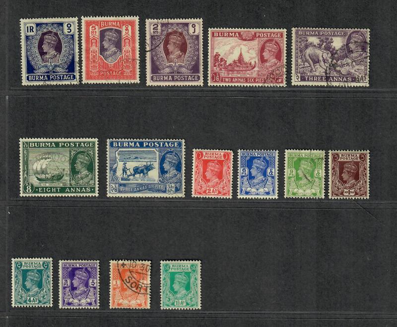 Burma Sc#18A-32 10 U 5M/LH F-VF, Partial Set, 29-30 Crease, Ex 33, Cv. $103.60