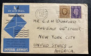 1939 London England First Flight Cover FFC To New York Usa Transatlantic