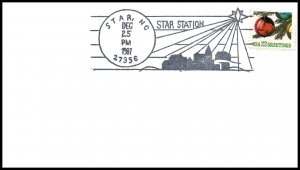 US Star Station Christmas Star,NC 1987 Cancel Cover