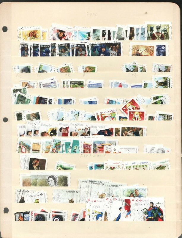 Sc#2361+ up (2010 to 2016) - Canada - 7 stock pages of Used -  approx 850 stamps