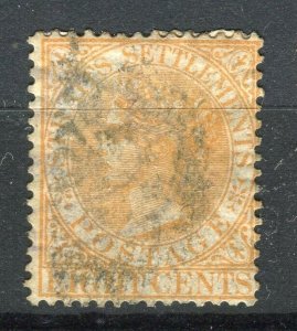 MALAYA; 1867 early classic QV Crown CC issue used 8c. value