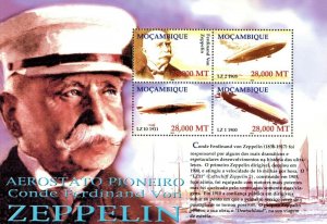 Mozambique 2002 - Airship Pioneer Zeppelin - Sheet of 4 - Scott 1699 - MNH