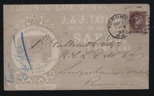 Canada 1885 Toronto Safe Works Full-Front Small Queen Advertising Cover