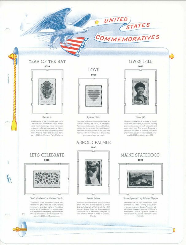 WHITE ACE 2020 US Commemorative Singles Stamp Album Supplement W