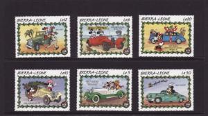 Sierra Leone 1989 Mickey Disney Cartoon Animation Car Stamps (50) MNH SC 1147-52