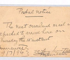 EAST INDIA QV Card OVERLAND MAIL *Postal Notice* 1894 Cannanore Stationery PJ260