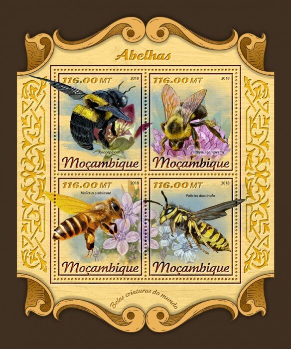 MOZAMBIQUE - 2018 - Bees - Perf 4v Sheet - Mint Never Hinged