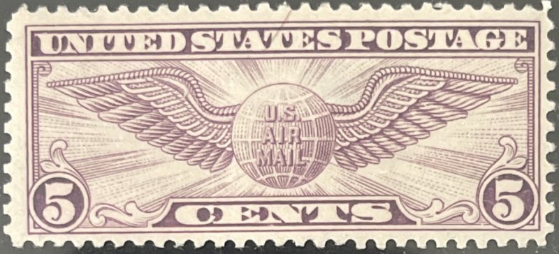 Scott #C12 1930 5¢ Winged Globe flat plate perf. 11 unused HR