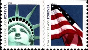 2011 44c Lady Liberty and Flag, Pair Scott 4561-62 Mint F/VF NH