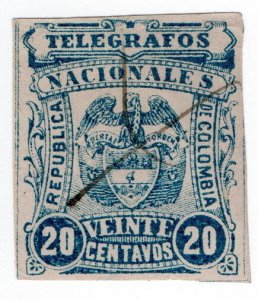 (I.B) Colombia Telegraphs : 20c Blue (1891)