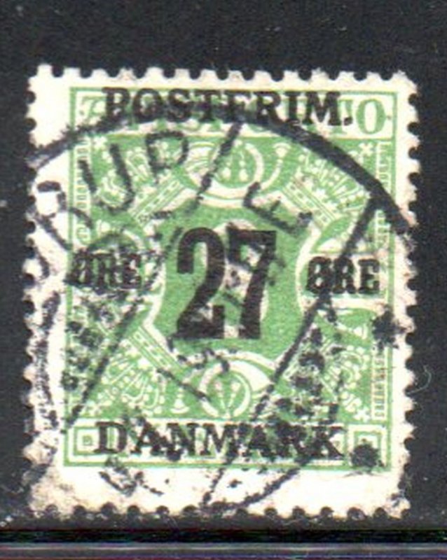 Denmark Sc 148 1918 27 ore overprint on 8 ore newspaper stamp used