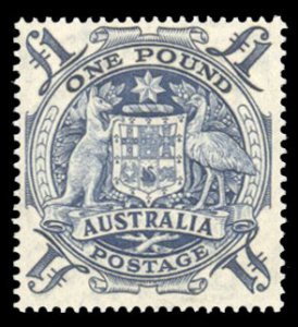 Australia #220 Cat$45, 1949 £1 deep blue, never hinged