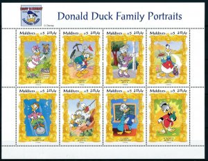 [I8] Maldives 1995 Donald Duck Family portraits good sheet very fine MNH