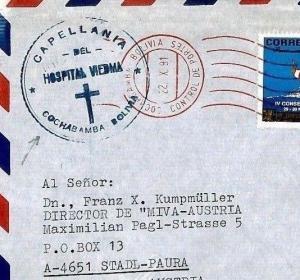 CM80 Bolivia Cover 1991 *HOSPITAL VIEDMA* Cachet Padre Missionary Air Mail MIVA