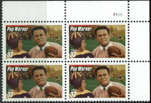 United States #3149 Plate Block MNH - Pop Warner (red bar over name) (1997)