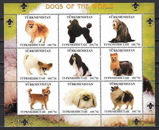 Turkmenistan, 1999 Russian Local. Dogs of the World sheet. Scout Logo. ^