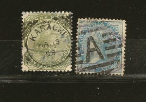 India Queen Victoria Era Pair of Used Off Paper Stamps