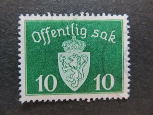 A5P29F76 Norway Official Stamp 1937-38 Wmk Post Horn 10o used