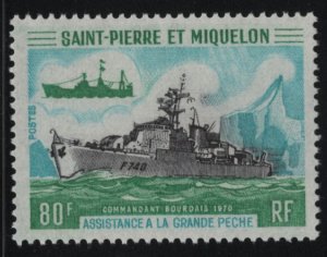 St Pierre et Miquelon 1971 MNH Sc 411 80fr Commandant Bourdais 1970