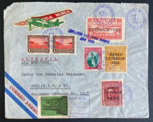 1934 San Antonio Guatemala Airmail Cover To Berlin Germany Pax Label